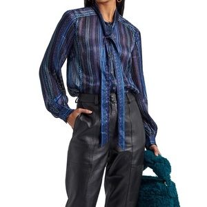 Veronica Beard Malaya Mixed Stripe Tie Neck Blouse size 2